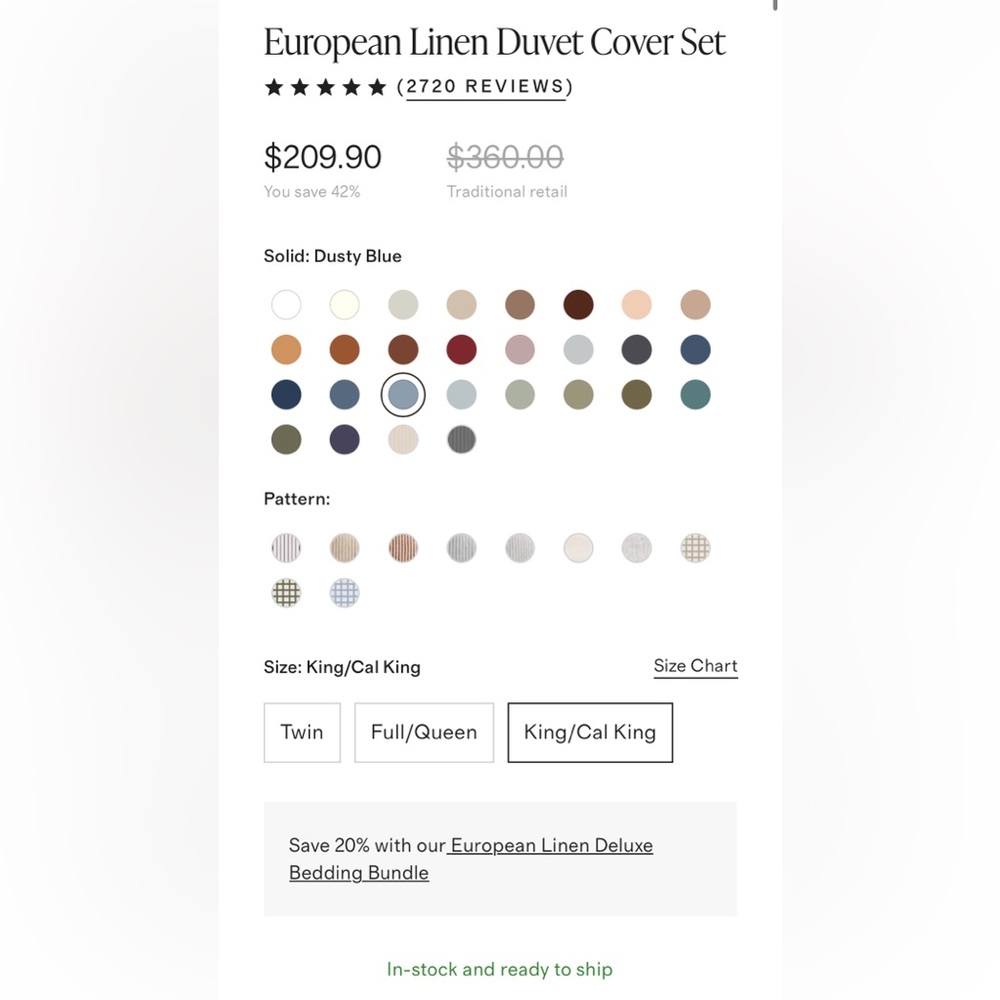 Quince European Linen Duvet Cover Set in Dusty Blue - Picture 5 of 7